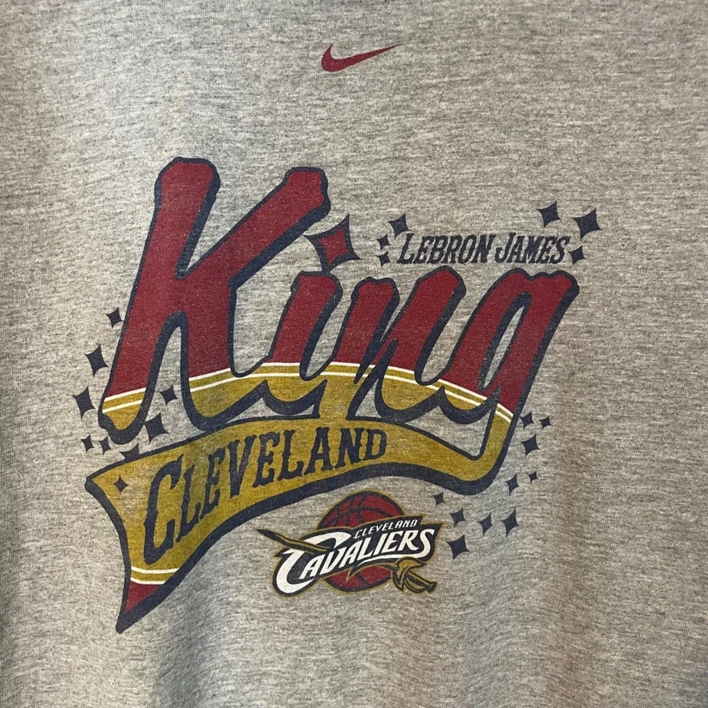 VTG Nike LeBron James‎ Cleveland Cavaliers King T-Shirt Gray XL Ctr Swoosh HOLE